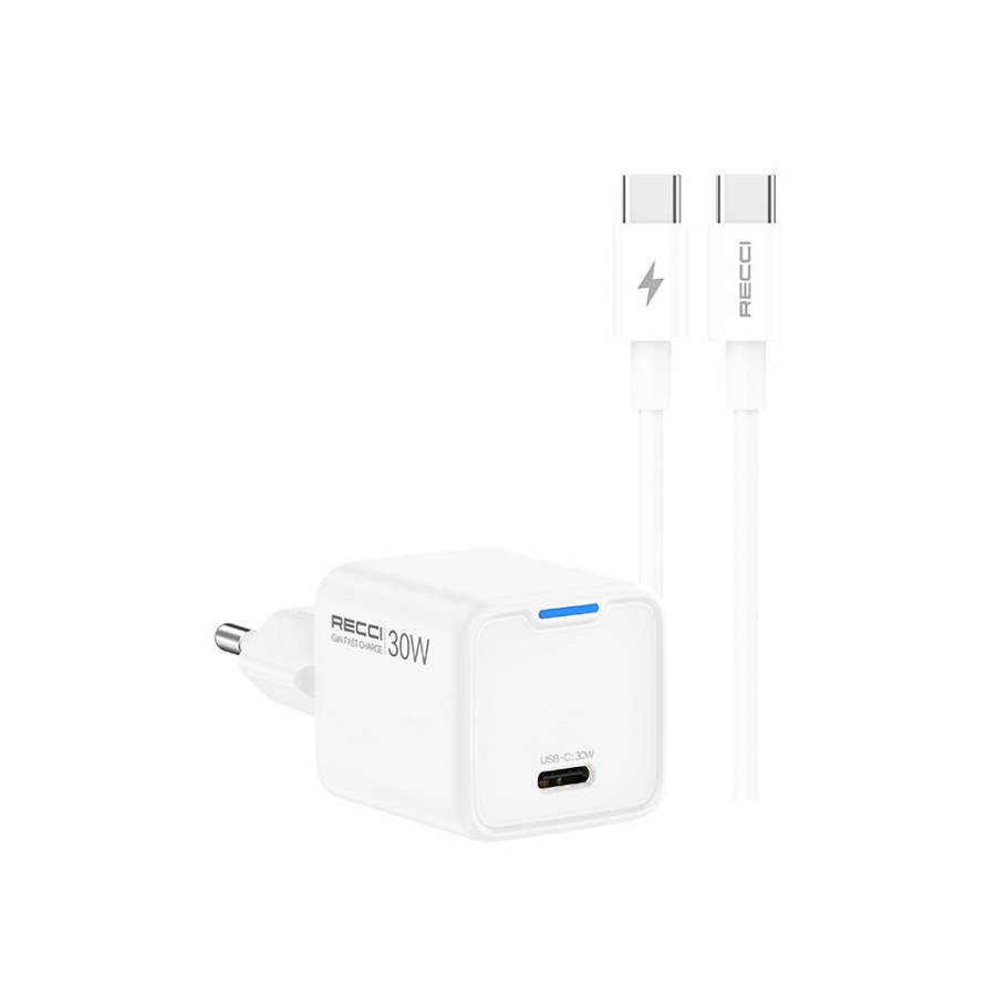 RECCI RC112E GaN PD30W USB-C Charger with Fast Charge Data Cable