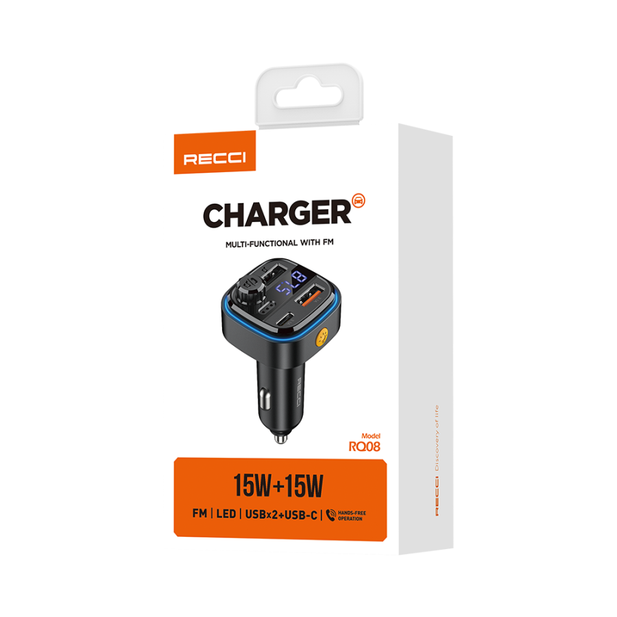 RECCI RQ08 15W+15W MULTI-FUNCTIONAL WITH FM CAR CHARGER – BLACK