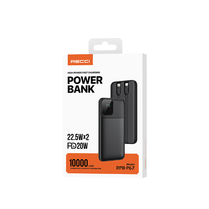 Recci RPB-P67 High power fast charging Power bank 10000mAh PD20W Black