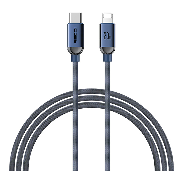 Recci RS09CL - PD30W Crystal Type-C σε Lightning Fast Charging Data Cable 1.2M Blue