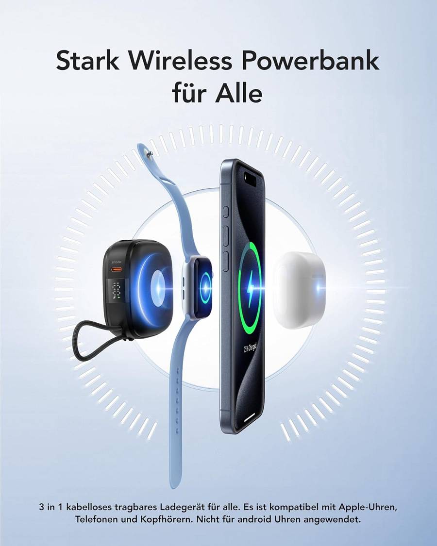 Charmast W1205 PD20W MagCore 3-in-1 Magnetic Wireless Fast Charging Power Bank - Black