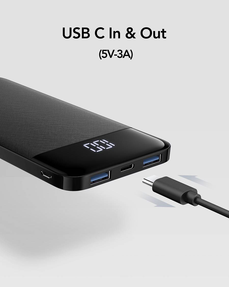 Charmast W1056 Power Bank 10000mAh Multi-Port LED DISPLAY 5V3A Fast Charging - Black