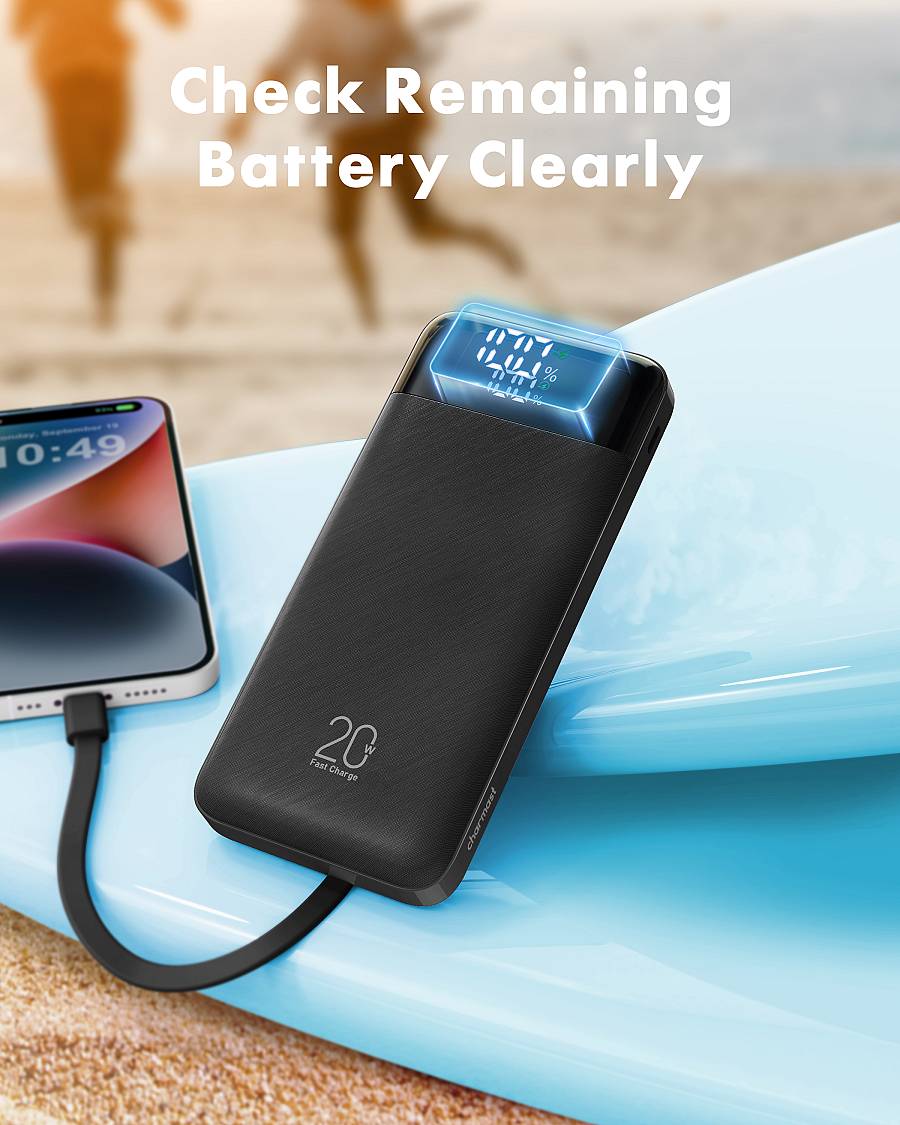 Charmast W2065 Power Bank 20000mAh PD20W with built-in cables Micro USB / Type C / Lightning 5V3A  black