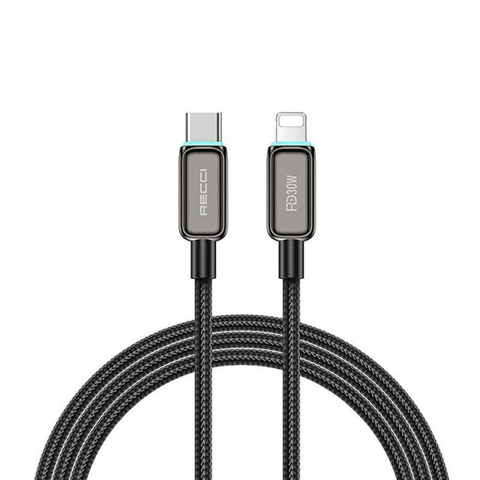 RECCI RS42CL - PD30W Lamp Sisplay Fast Charging Type-C to Lightning Data Cable 1.5M - Black