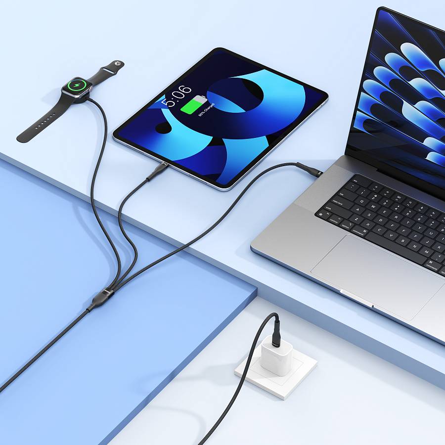 VEGER V730 - Multi-Functional 3-in-1 Fast Charging Cable | 92W Power Delivery & Smartwatch Wireless Charger