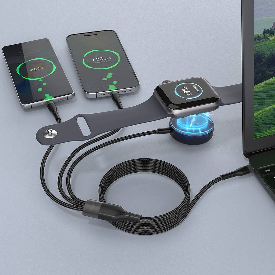 VEGER V730 - Multi-Functional 3-in-1 Fast Charging Cable | 92W Power Delivery & Smartwatch Wireless Charger