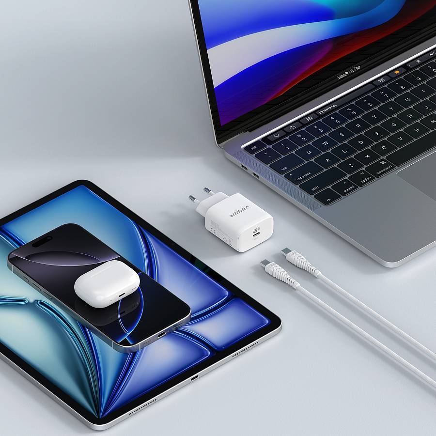 VEGER TR101-45W1C 45W GaN Single USB-C Port Fast Charger with Type-C to Type-C Cable (1200mm) - PD 3.0 & PPS 2.0 SuperCHARGE Wall Charger for MacBook, iPad, iPhone, Samsung