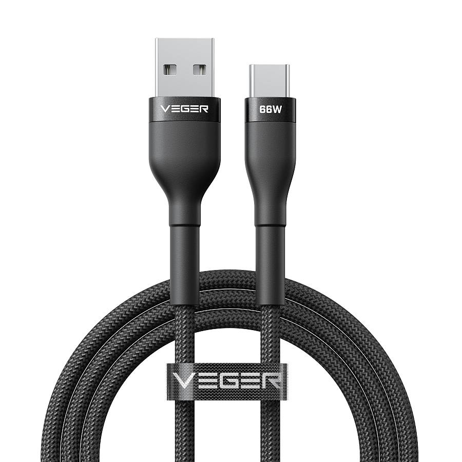 VEGER AC04 66W USB-A to USB-C Cable, 1.2m Premium Braided Fast Charging Cord for Huawei SuperCharge, Oppo SuperVOOC, Xiaomi Quick Charge, Type-C Charging Cable