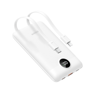 Veger C11 - 10,000mAh 22.5W PD Digital Display Light Weight Powerbank With Built In Non-MFI Lightning & USB-C Cable Λευκό