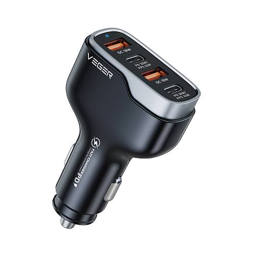 Veger CC53 66W Φορτιστής Αυτοκινήτου Μαύρος Γρήγορης Φόρτισης με Θύρες: 2xUSB 2xType-C - BLACK