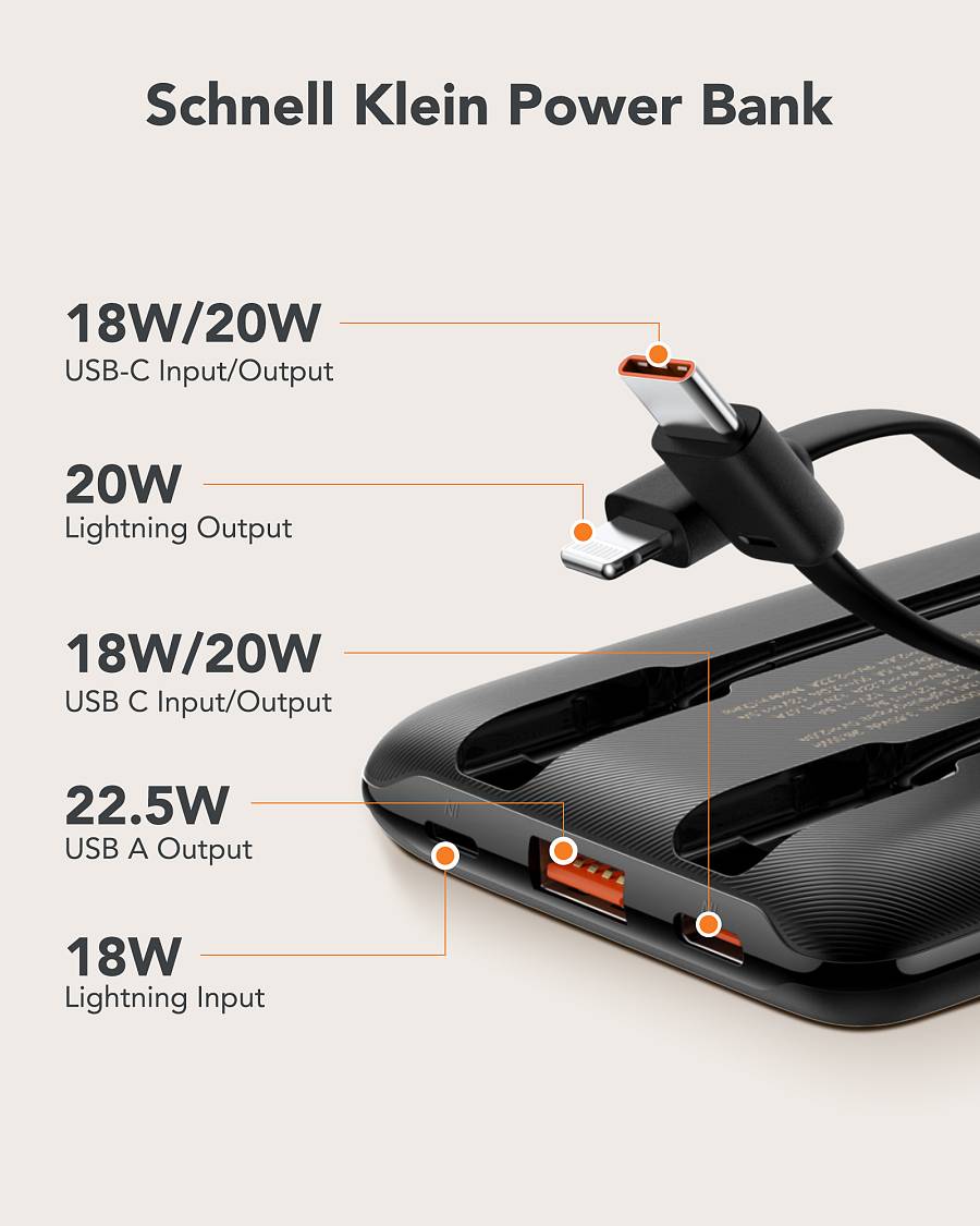 Veger C11 - 10,000mAh 22.5W PD Digital Display Light Weight Powerbank With Built In Non-MFI Lightning & USB-C Cable Λευκό