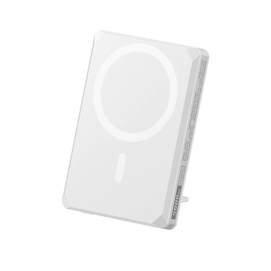 Veger X5 - 6-IN-1 | Wireless Powerbank | 5000mAh Fast Charging | Magnetic Wallet | Apple-certified Find My | 0-90° Adjustable Stand | Iconic Style Λευκό