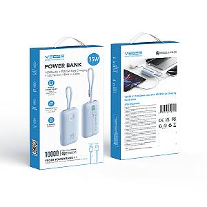 Veger K1 - 10,000mAh 35W PD Digital Display Powerbank With Built In Non-MFI Lightning & USB-C Cable Frost Blue