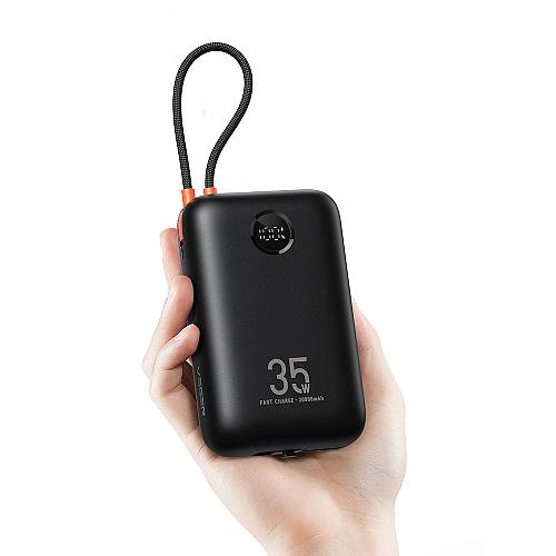 Veger K3 - 30,000mAh 35W PD Digital Display Powerbank With Built In Non-MFI Lightning & USB-C Cable - Black