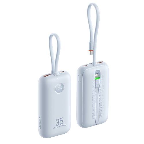 Veger K1 - 10,000mAh 35W PD Digital Display Powerbank With Built In Non-MFI Lightning & USB-C Cable
